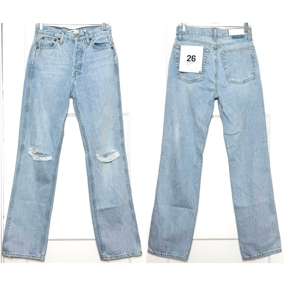 NWT RE/DONE 90s High Rise Light Wash Distressed Denim Loose Straight Leg Jean 26 - Picture 9 of 14